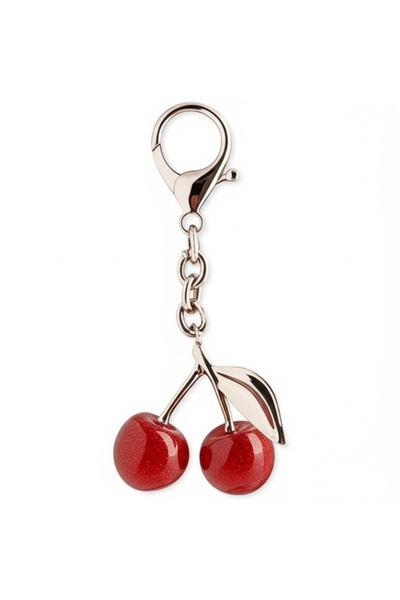 HARİNA Women's Shimmering Cherry Silver Keychain, Bag Accessory