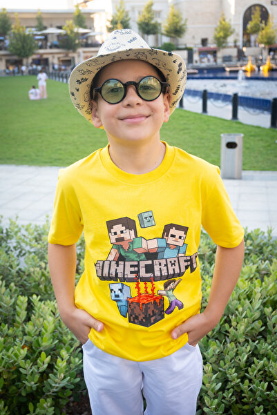 BookOrBook MineCraft Fire %100 Pamuk Premium Kalite Çocuk Tişörtü (3-12 Yaş)