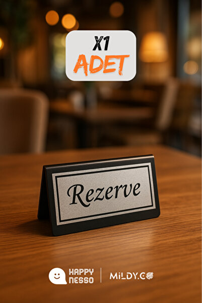 Happynesso Masa Yazısı Serisinden SİYAH Pleksi Üstü TEK Yön SİLVER GRİ Metal "REZERVE" Yazısı - 100 Mm X 50 Mm