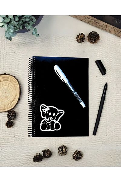 Tasarım Siyah Defter دفتر ملاحظات بأوراق سوداء غطاء خشبي كتاب ذاكرة الأم والطفل نمط الفيل صفحة سوداء كتاب الرسم