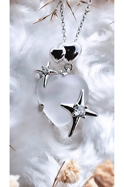 Serenity قلادة من الفولاذ بحجر العقيق الملون مع شكل نجمة على شكل قلب