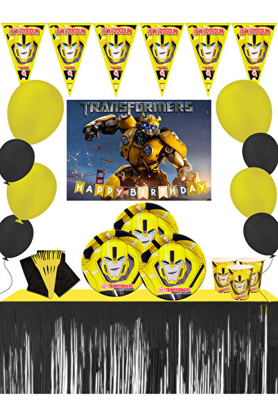 transformers Σετ διακοσμητικά για πάρτι γενεθλίων Bumblebee για 16 άτομα με επιτραπέζια φούστα και πανό