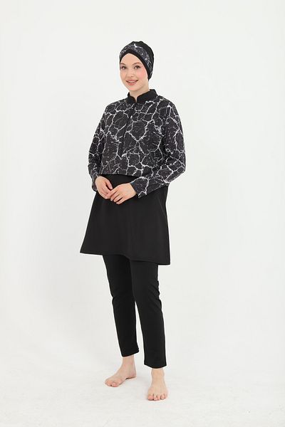 XORVİO Women's Short Half Zipper Hijab Swimsuit Burkini Water Repellent Fabric