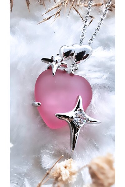 Serenity قلادة من الفولاذ بحجر العقيق الملون مع شكل نجمة على شكل قلب