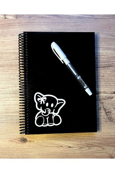 Tasarım Siyah Defter دفتر ملاحظات بأوراق سوداء غطاء خشبي كتاب ذاكرة الأم والطفل نمط الفيل صفحة سوداء كتاب الرسم
