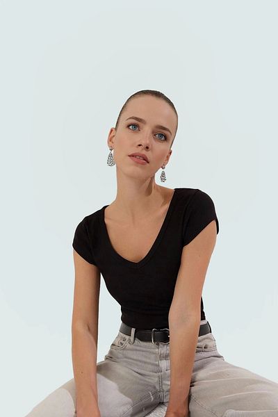 PayBuy Summer V-Neck Fitted Rib Cotton Blouse Carefully Selected Zarifane Design High Quality