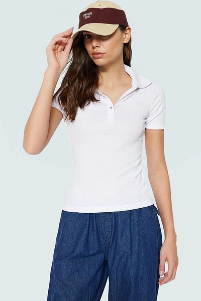 PayBuy Short Sleeve Polo Neck Zippered Knitted Blouse for Summer Casual Combination and Stylish Daily Use
