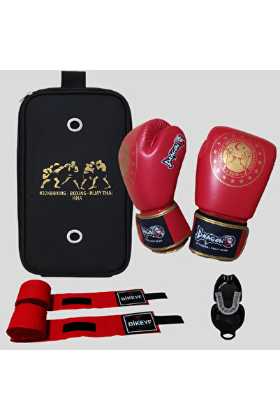 Dragondo Martina Boks Eldiveni + Bandaj + Dişlik 4'lü Set | Kickboks Muay Tha...