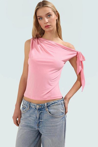 PayBuy Asymmetric Collar Tie Detail Fitted Knitted Blouse Summer Casual Long Lasting Quality Craftsmanship