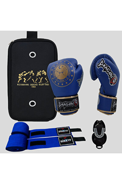 Dragondo Martina Boks Eldiveni + Bandaj + Dişlik 4'lü Set | Kickboks Muay Thai Antrenman Seti +BAG