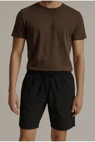 TheSeason Ανδρικό σορτς με μαύρο λινό βαμβακερό Comfort Fit