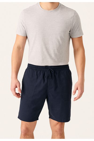 TheSeason Ανδρικό σορτς με βαμβακερή εφαρμογή Navy Blue Linen Look