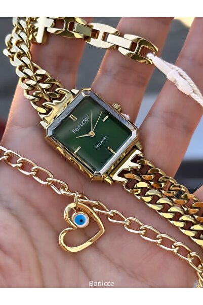 Ferrucci Yellow Color, Steel Cord, Waterproof, Snake Model Women's Wristwatch Bracelet in Special Gift Box