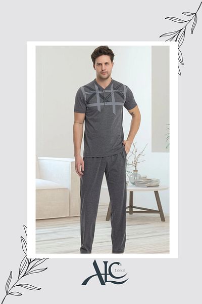 Alcteks Simple and Stylish: Single Jersey 100% Cotton Men's Pajama Set – Summer 2-Piece