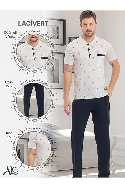 Alcteks Stylish & Lightweight: 100% Cotton Men's Pajamas – Seasonal, Short Sleeve Set