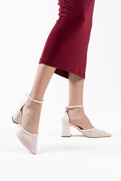 Zerenyus Borie Premium Beige Textile Fabric Stone Women's Heeled Shoes