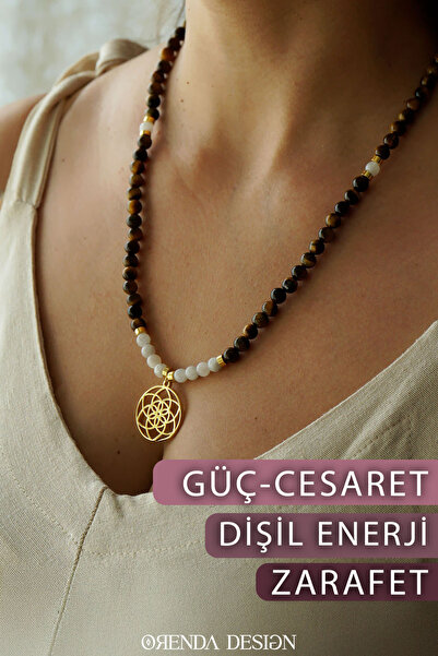 Power/protection – Seed of Life – Tiger's Eye – Moonstone Natural Stone Necklace