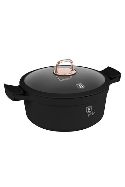 Berlinger Haus Pot With Lid, Silicone Handles 28 Cm, 6.6 L Black Rose Bh 7784, Non-stick, Black