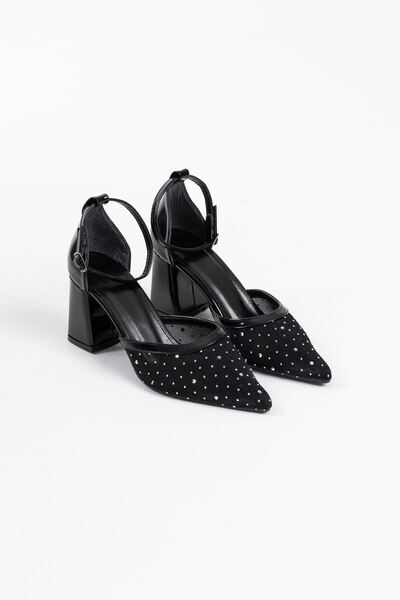 Zerenyus Borie Premium Black Textile Fabric Stone Women's Heeled Shoes