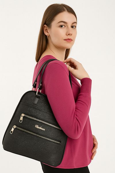 MOLDİVA Hem Backpack Hem Shoulder Bag Women's Black Backpack Daily Use