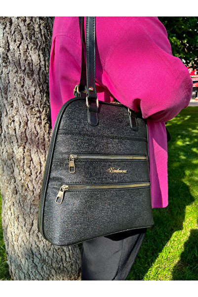 MOLDİVA Hem Backpack Hem Shoulder Bag Women's Black Backpack Daily Use