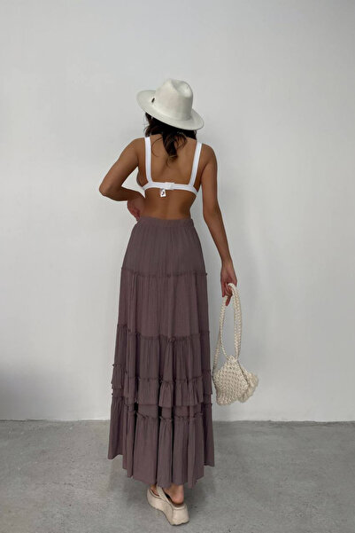 Nana & Mayka Moda Nana Mayka Fashion Women's Mink Seersucker Ruffled Long Skirt – Lined, No Show, Summer, Flounced 3001