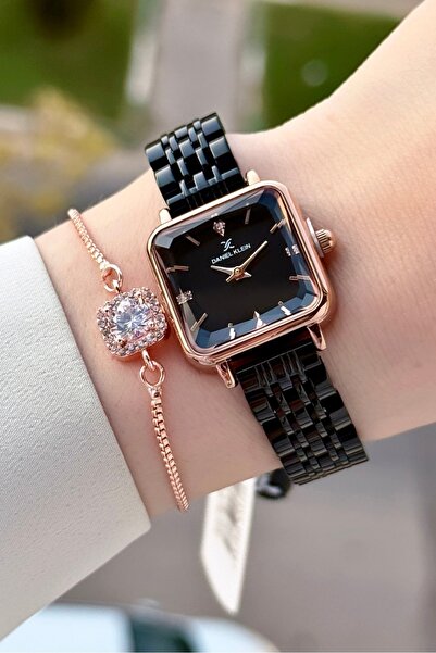 Daniel Klein Kasası Rose Kordonu Siyah Renk 24 Mm Kadın Kol Saati ve Bileklik