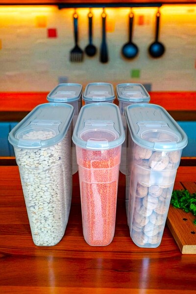 SWENCRAFT 6 Litre 6 Adet Erzak Bakliyat Saklama Kabı Kiler Box 6 'lı Set Lüks Şık Kutu Gri
