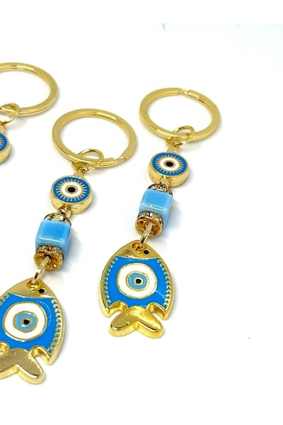 Azrua Breloc din metal Blue Fish Stone, breloc noroc, breloc din metal cu măr...