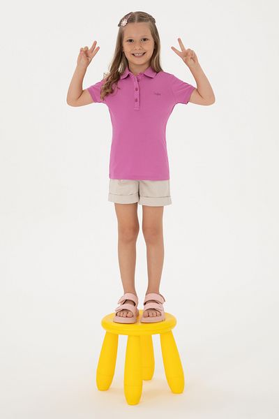 U.S. Polo Assn. Girl's Fuchsia Polo Neck Basic T-Shirt 50306036-Vr023