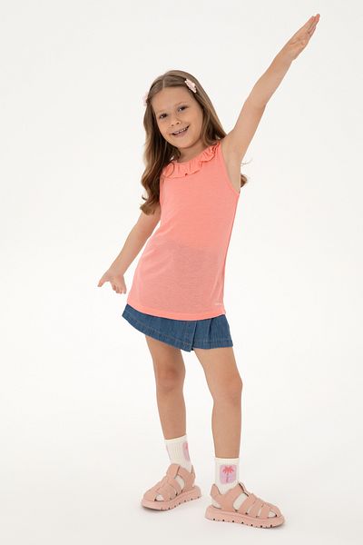 U.S. Polo Assn. Girls Pink Crew Neck Ruffle Collar Sleeveless T-Shirt 50306242-Vr041