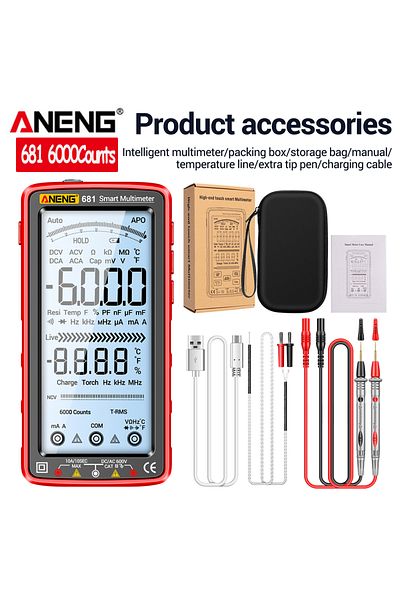 Choice 681 أحمر Aneng 681 682 683 6000 عداد متعدد رقمي ذكي مضاد للحرق قابل لإعادة الشحن اختبار NCV