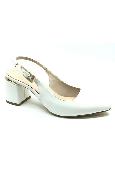 KCMN Mehtap Buckle Detailed Heeled Open Back Classic Women's Heeled Shoes White