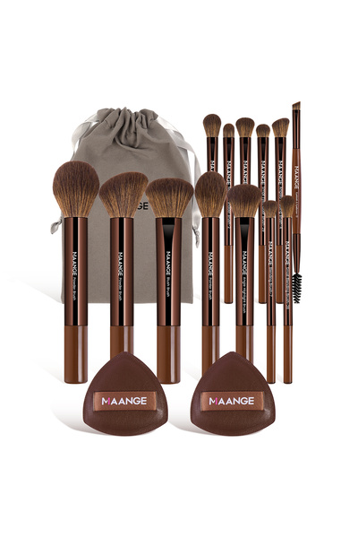 Choice مجموعة فرش مكياج من ديب كوفي مانج، 15 قطعة، 13 فرشاة مكياج، كريم أساس، بودرة، أحمر خدود، ظلال عيون