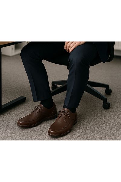 Growish GR0199 - Genuine Leather Brown Men's Loafers, Saddle and Lace-up Comfortable Casual Shoes