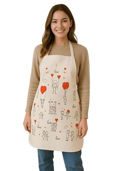 MODALİN Taste of Love Kitchen Apron Heart Pattern, Liquid Proof Loving Design