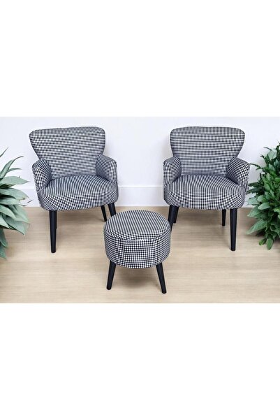 WATERYBROOK 3lü Koltuk Set - Tekli Koltuk Puf Seti - Berjer Tekli Koltuk - Di...