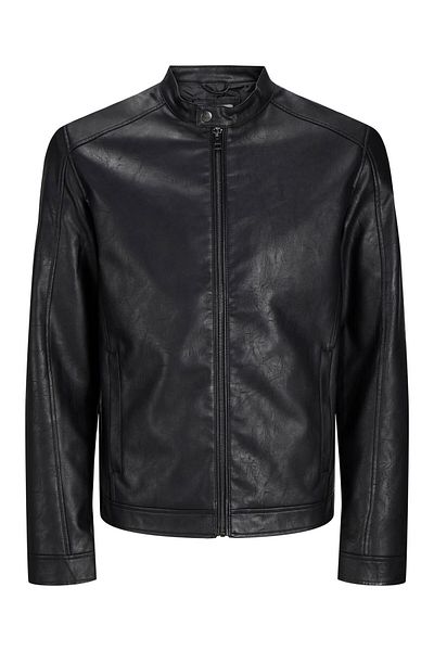Jack & Jones JACK JONES Ανδρικό δερμάτινο μπουφάν Biker σε μαύρο χρώμα 12261195