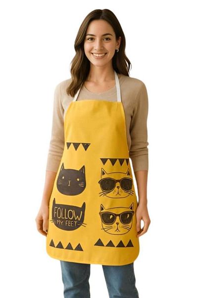 MODALİN Cool Cat Kitchen Apron with Glasses Cat Pattern, Liquid Proof Fun Design