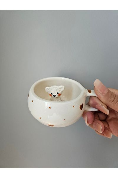 Soli Seramik Ceramic Handmade Teddy Bear Figured Mug, Teddy Bear Tea, Coffee Cup