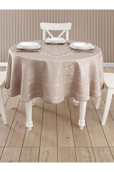 Karna Home Panel Jacquard Caramel Round Table Cloth