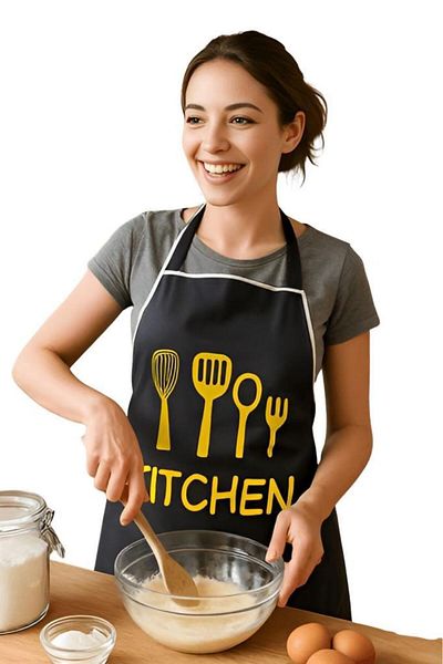 MODALİN Kitchen Style Kitchen Apron – Fork and Spoon Patterned, Liquid Proof Stylish Design