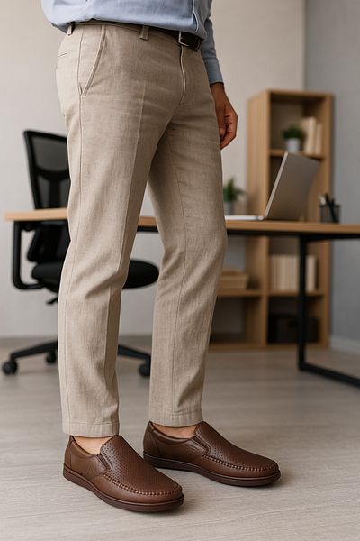 Growish Gr0198 Men's Casual Orthopedic Comfort Shoes - Genuine Leather, Perforated Daily Comfortable Use