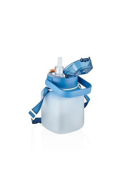 Vagonlife Vgn2275-t زجاجة مياه بحزام محمول باليد ناعمة الملمس مع شفاطة 1100 مل باللون الأزرق