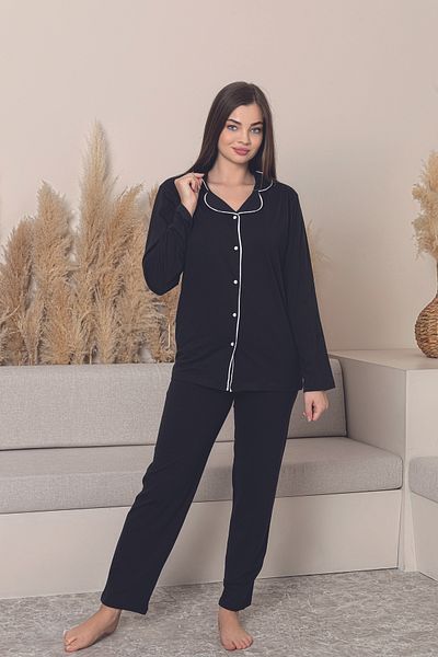 FORMO Set de pijamale largi pentru femei, din bumbac modal, de înaltă calitate, cu nasturi, cu mâneci lungi