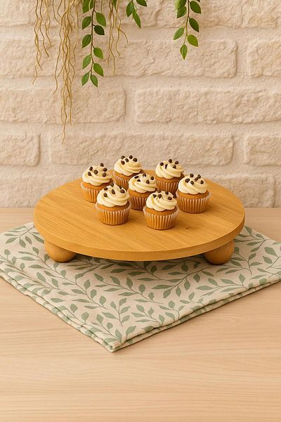 ERKUGO Oval Presentation Stand with Bamboo Ball Leg, Round Presentation Plate (24cm)
