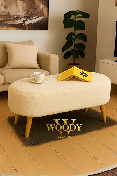 WoodyMaison ZİNO LUNA PELUŞ KREM LARGE 90 CM GÜRGEN AYAKLI PUF KOLTUK BENCH