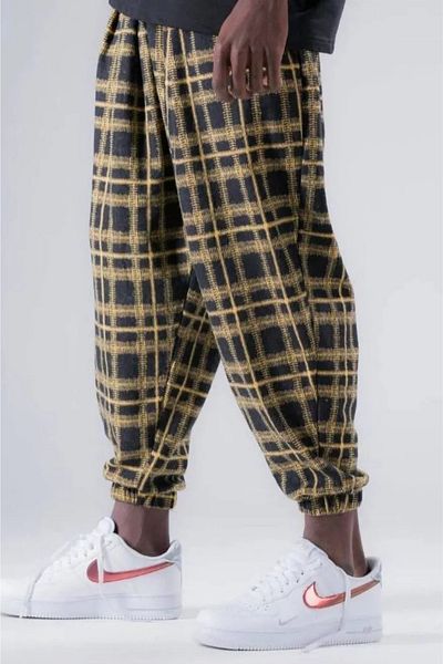 Superbluemexico Men's Patterned Yellow Jogger Baggy Trousers