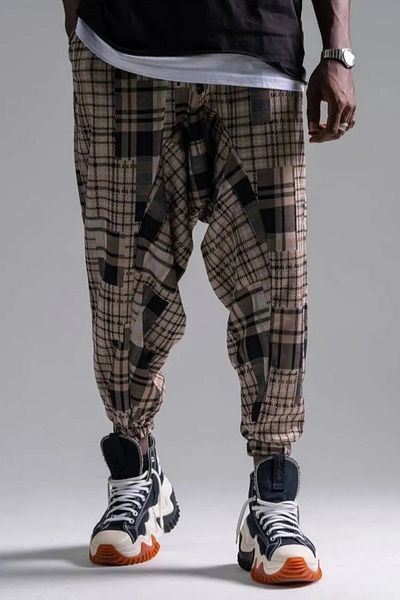 Superbluemexico Men's Patterned Yellow Jogger Baggy Trousers
