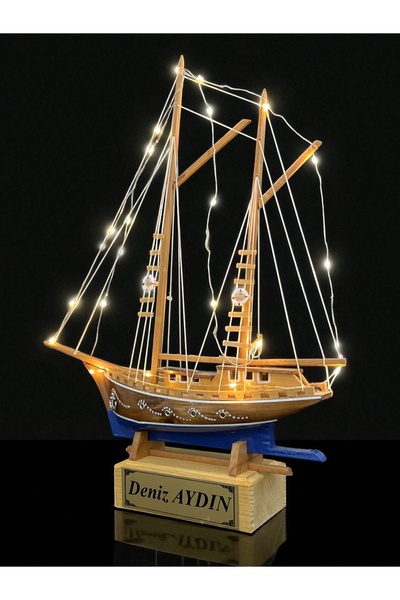 YİĞİTOĞLU DESIGN Led Işıklı Tasarım Ahşap Gemi Maketi - Siyah Beyaz Temalı - ...